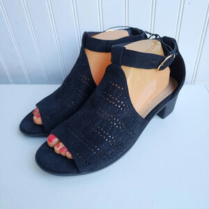 New Diba Oribel II Laser Cut Heeled Sandals Leather Black Sz 8.5 M